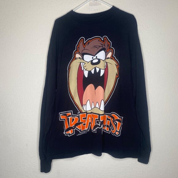 Vintage Looney Tunes Graphic Shirt XL Black Taz Treats USA Long Sleeves Tee - Picture 1 of 12